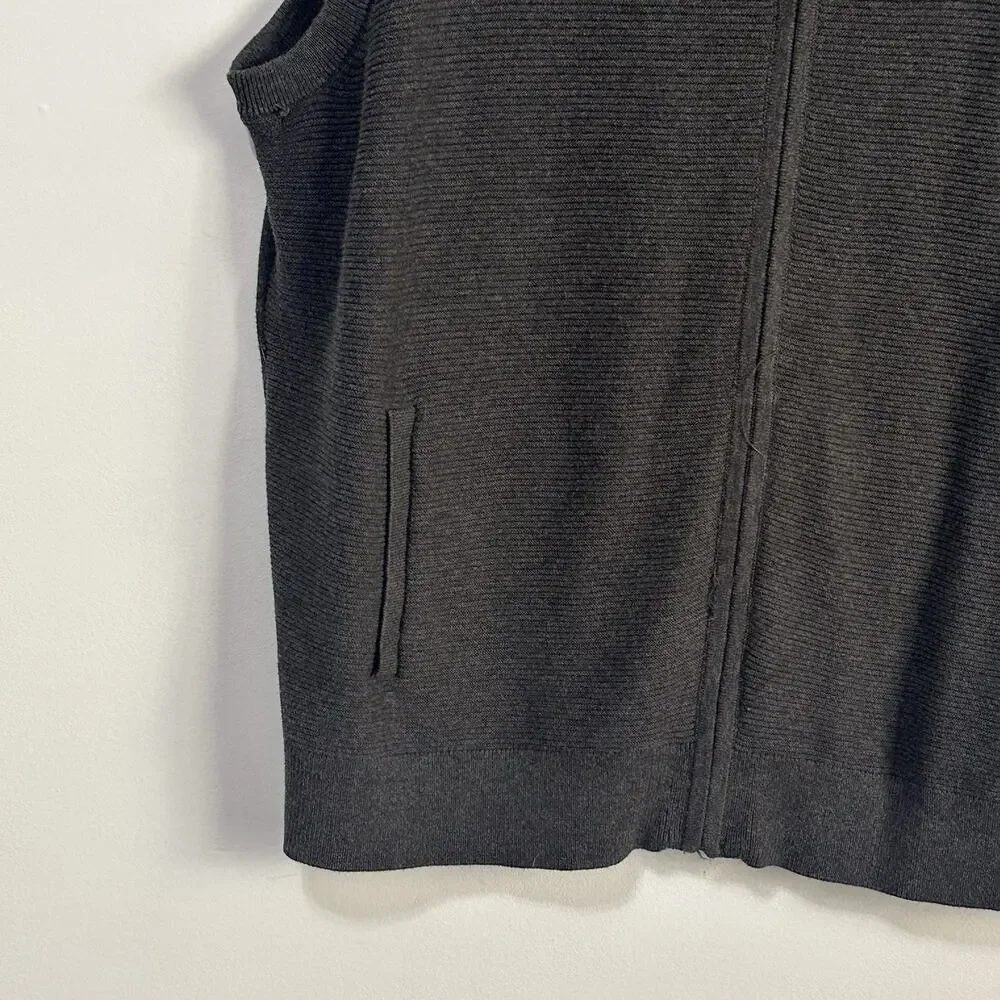 Roundtree & Yorke Mens Zip Front Sweater Vest XL Gray Faux Suede Patch Work Knit